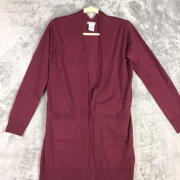 Sweet Romeo Women’s XS Open Front Long Cardigan Maroon Pocketed Lightweight NWOT - Picture 4 of 10
